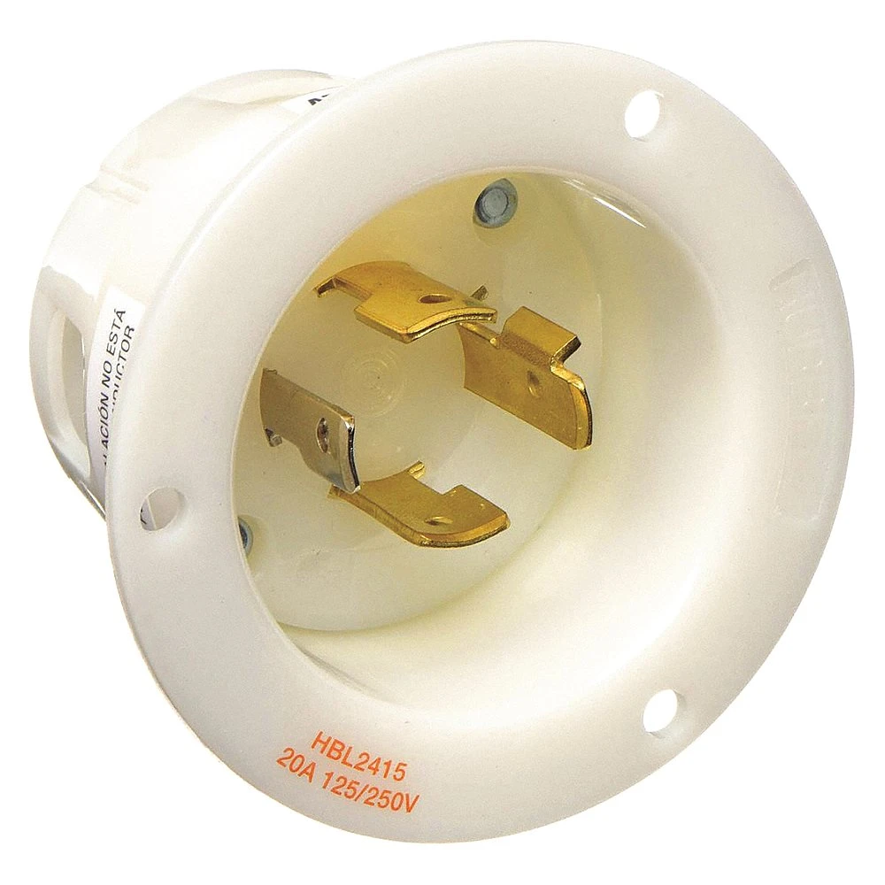 HUBBELL WIRING DEVICE-KELLEMS HBL2415 Flanged Inlet, 20A, 125/250VAC, 3-Pole, 4-Wire Grounding, White | AC8PWK 3D047