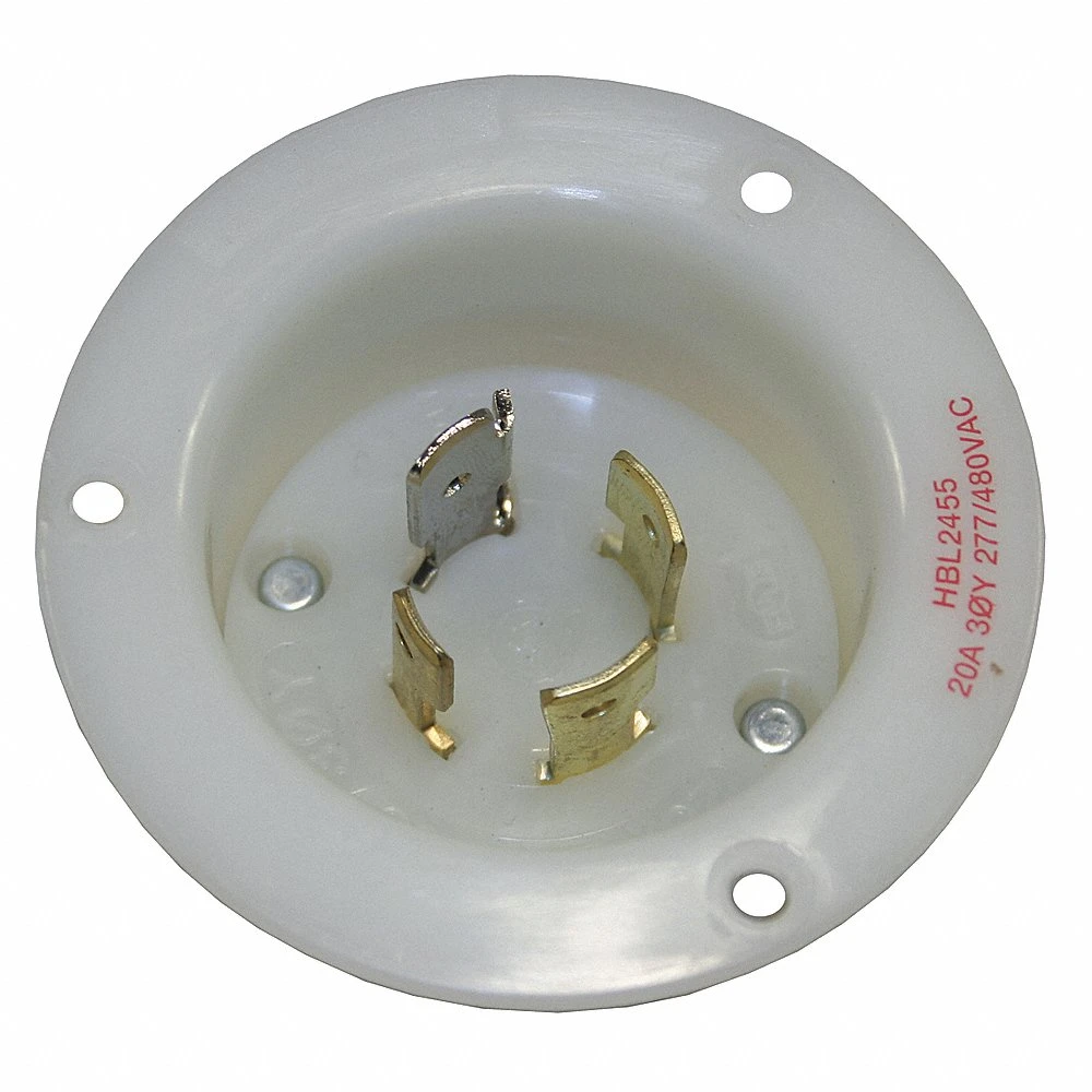 HUBBELL WIRING DEVICE-KELLEMS HBL2455 Flanged Inlet, 20A, 3-Phase, 277/480VAC, 4-Pole, 4-Wire Non-Grounding, White | AC8QKE 3D578