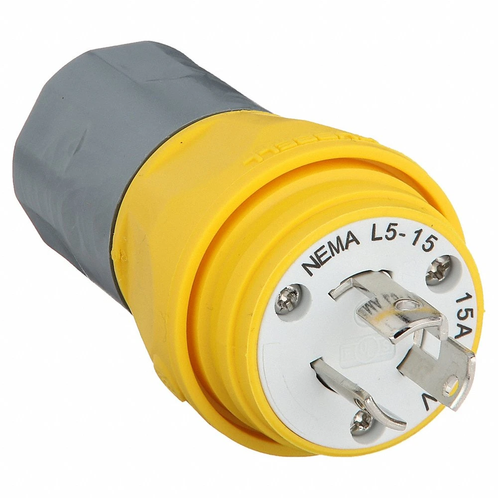 HUBBELL WIRING DEVICE-KELLEMS HBL24W47A Plug, 15A, 125VAC, 2 Pole, 3 Wire, Thermoplastic Elastomer, Yellow | AH8XLZ 39AW26