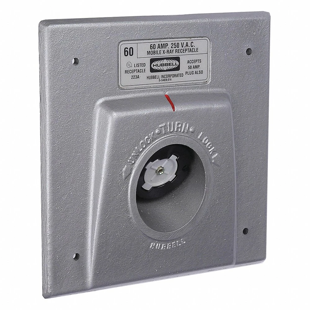 HUBBELL WIRING DEVICE-KELLEMS HBL25603 Receptacle, 60A 250V 2-P 3-W Grounding, Screw Terminal, Cast Aluminium | AF7LFB 21VK97