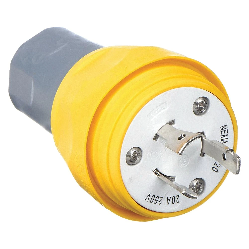 HUBBELL WIRING DEVICE-KELLEMS HBL26W48 Plug, 20A, 250VAC, 2 Pole, 3 Wire, Thermoplastic Elastomer, Yellow | AH8XMG 39AW33