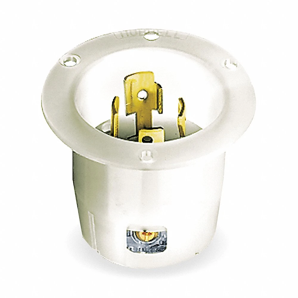 HUBBELL WIRING DEVICE-KELLEMS HBL2755 Flanged Inlet, 30A, 3-Phase, 120/208VAC, 4-Pole, 4-Wire Non-Grounding, White | AC8QKR 3D643