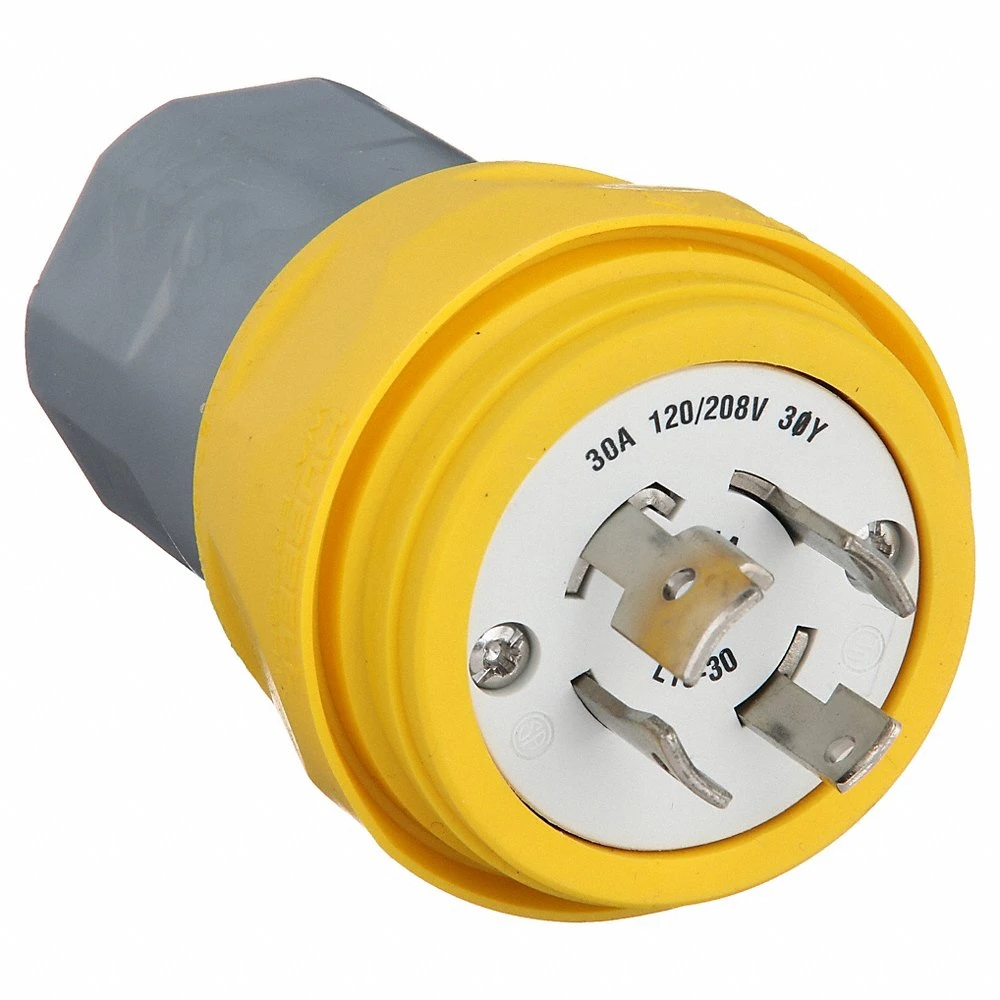HUBBELL WIRING DEVICE-KELLEMS HBL28W78 Plug, 30A, 3 Phase, Wye, 120/208VAC, 4 Pole, 4 Wire, Yellow | AH8XPT 39AW89