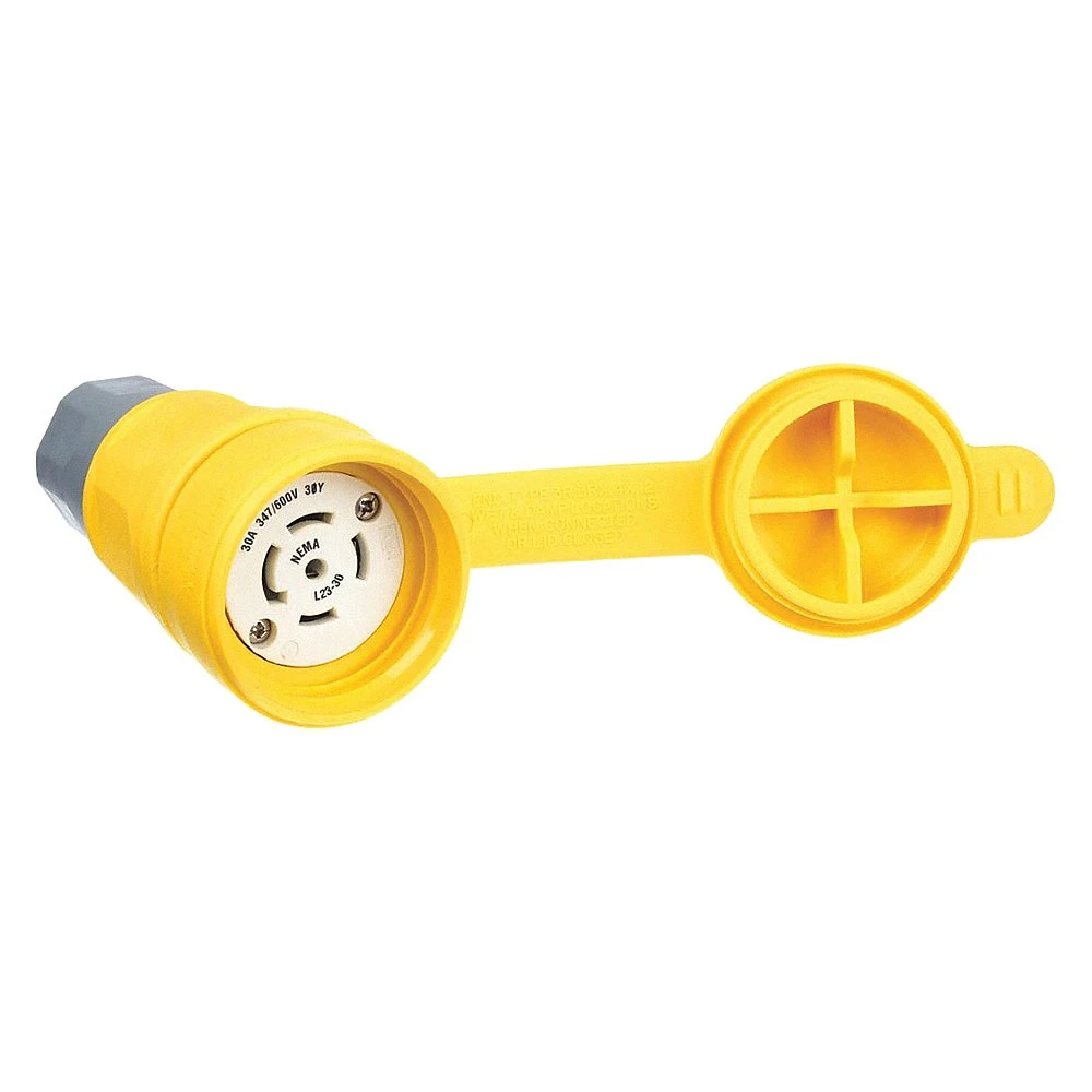 HUBBELL WIRING DEVICE-KELLEMS HBL29W83 Connector, 30A, 3 Phase, Wye, 347/600VAC, 4 Pole, 5 Wire, Yellow | AH8XQY 39AX18