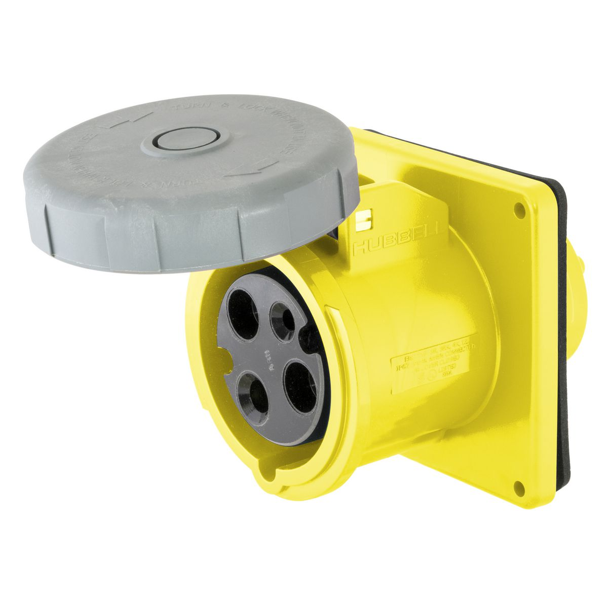 HUBBELL WIRING DEVICE-KELLEMS HBL360R4W Iec Pin And Sleeve Receptacle, Female, 60 A, 125 VAC, 2 Pole, Yellow | AB3TPC 1VCL3