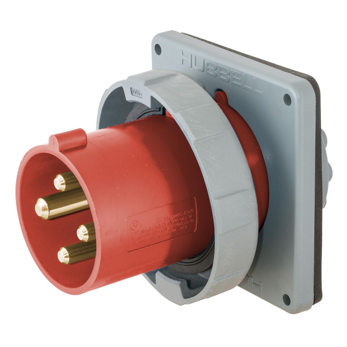 Iec Pin And Sleeve Inlet, Male, 60 A, 480 VAC, 3 Pole, Red