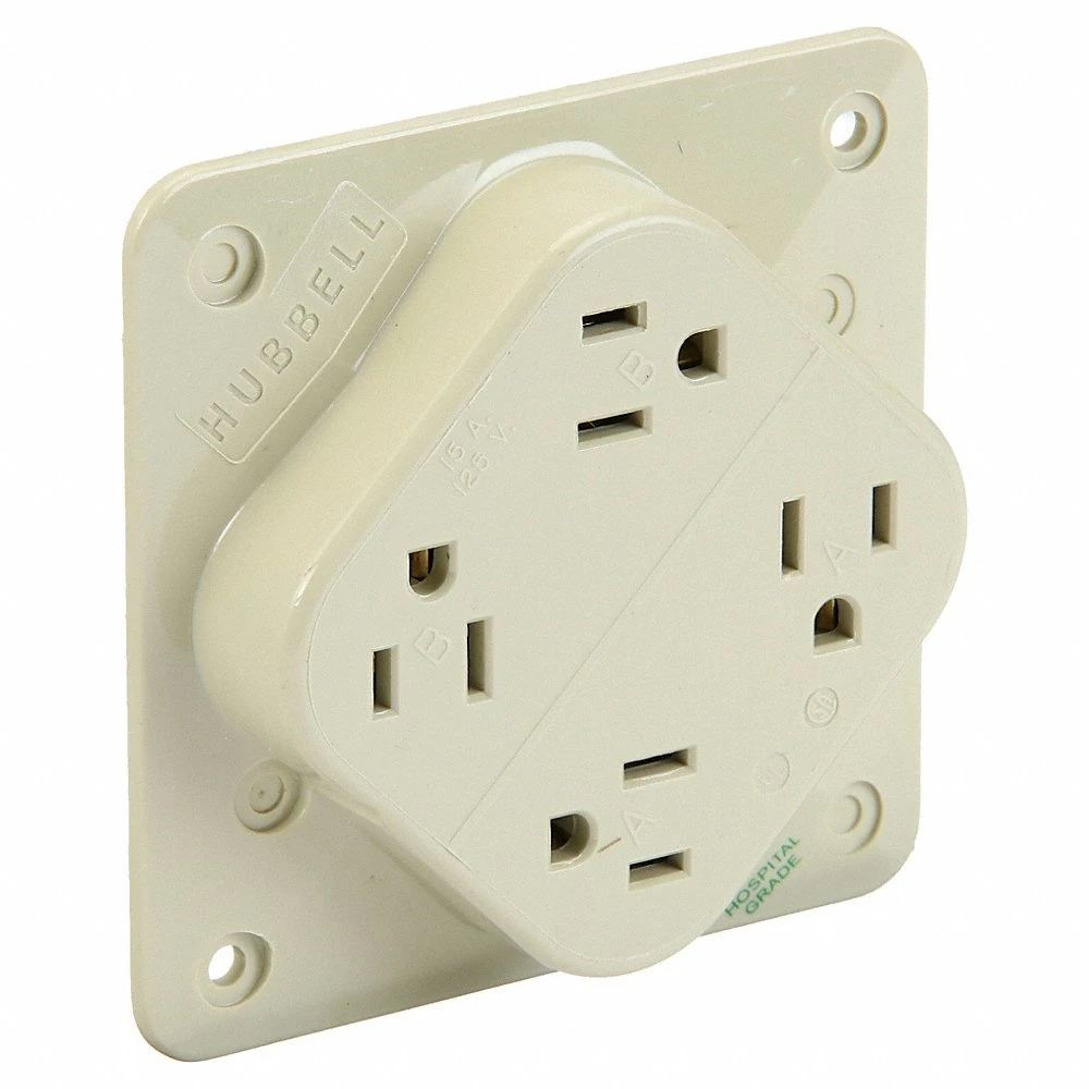 HUBBELL WIRING DEVICE-KELLEMS HBL415HI Receptacle, 4-Plex, 2-Pole, 3-Wire Grounding, 15A, 125V, Ivory | AE7ZFY 6C561