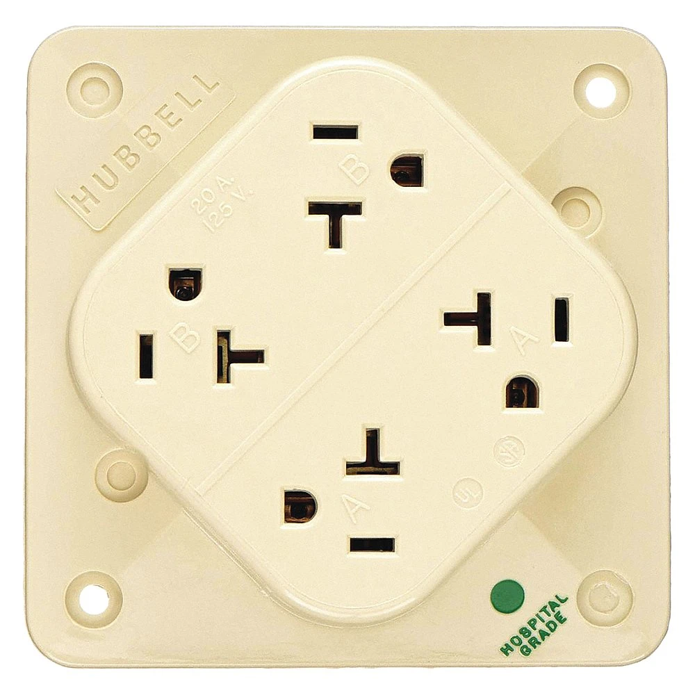 HUBBELL WIRING DEVICE-KELLEMS HBL420HI Receptacle, 4-Plex, 2-Pole, 3-Wire Grounding, 20A, 125V, Ivory | AE7ZGC 6C567
