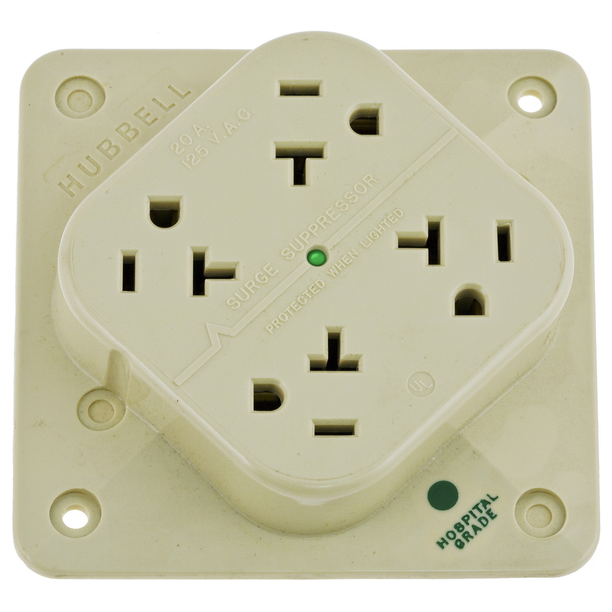 HUBBELL WIRING DEVICE-KELLEMS HBL420HIS Surge Suppression Receptacle, 20A, 125V, Ivory | BC8TPP