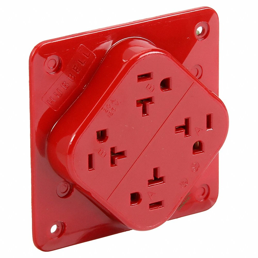 HUBBELL WIRING DEVICE-KELLEMS HBL420HR Receptacle, 4-Plex, 2-Pole, 3-Wire Grounding, 20A, 125V, Red | AC8QLZ 3D760