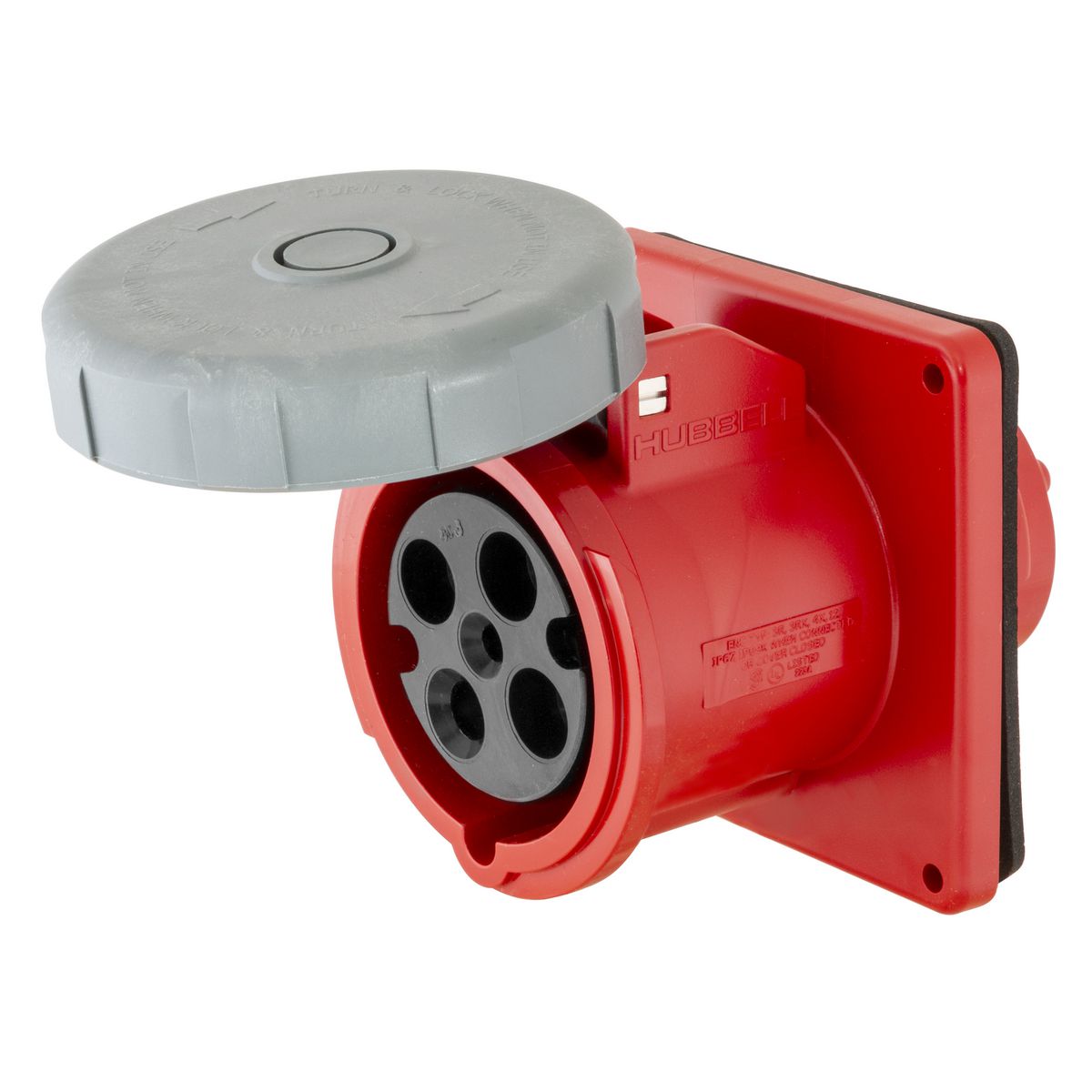 HUBBELL WIRING DEVICE-KELLEMS HBL460R7WDMUS1 Iec Pin And Sleeve Receptacle, Female, 60 A, 480 VAC, 3 Pole, Red | CE6ULD