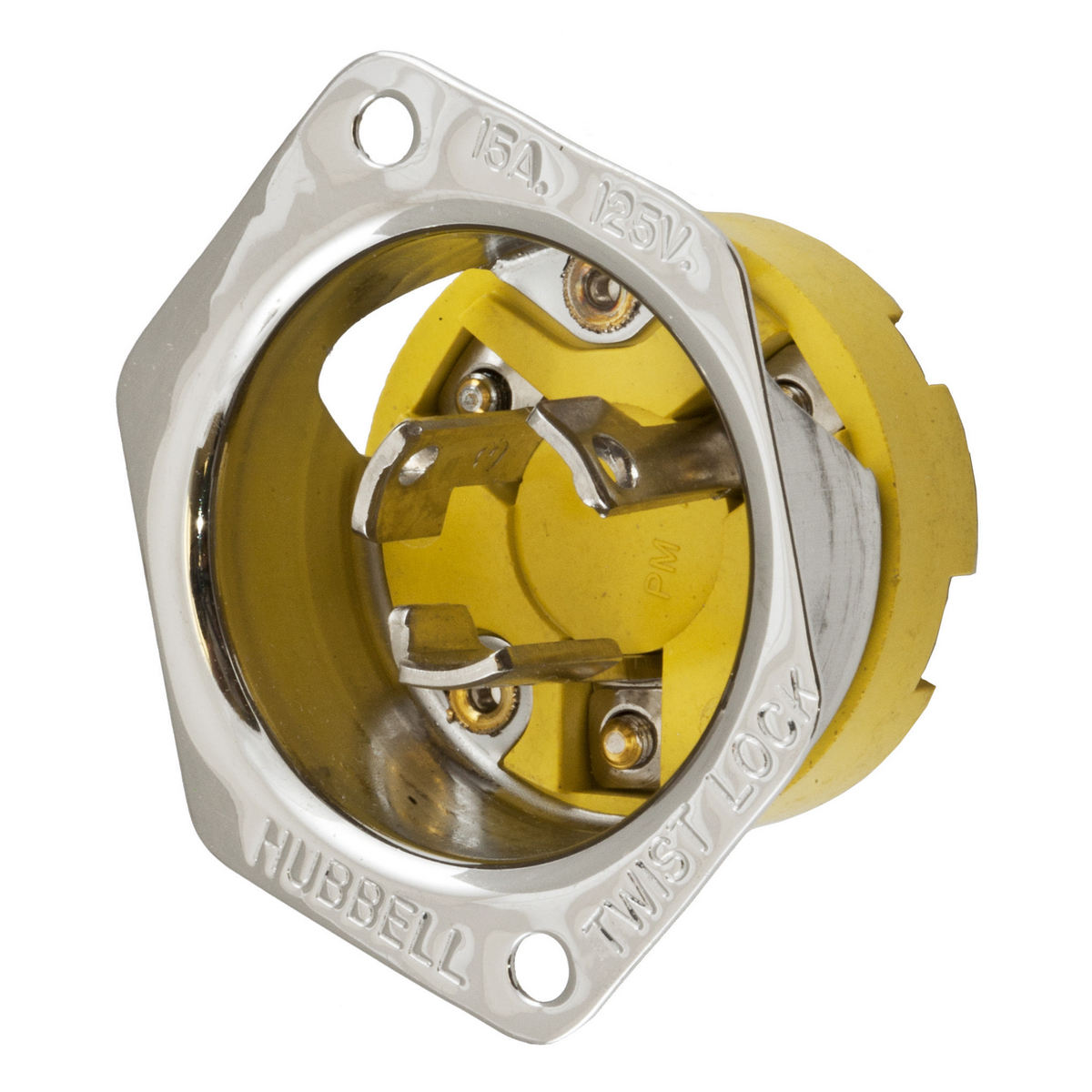 HUBBELL WIRING DEVICE-KELLEMS HBL47CM16 Flanged Inlet, 15A, 125V, 2-Pole, 3-Wire Grounding, Screw Terminal | CE6RXX