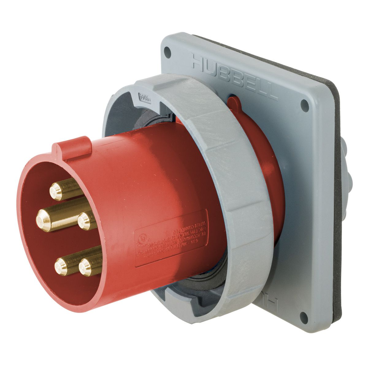 HUBBELL WIRING DEVICE-KELLEMS HBL5100B7W Iec Pin And Sleeve Inlet, Male, 100 A, 277 - 480 VAC, 4 Pole, Red | AB3TPX 1VCP3