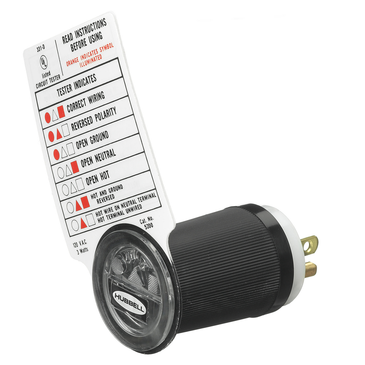 Receptacle Polarity Checker, Plug In, 125 V