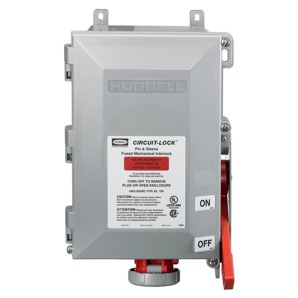 Mechanically Interlocked Receptacle, 4 Pole, 277 - 480 VAC, 30 A