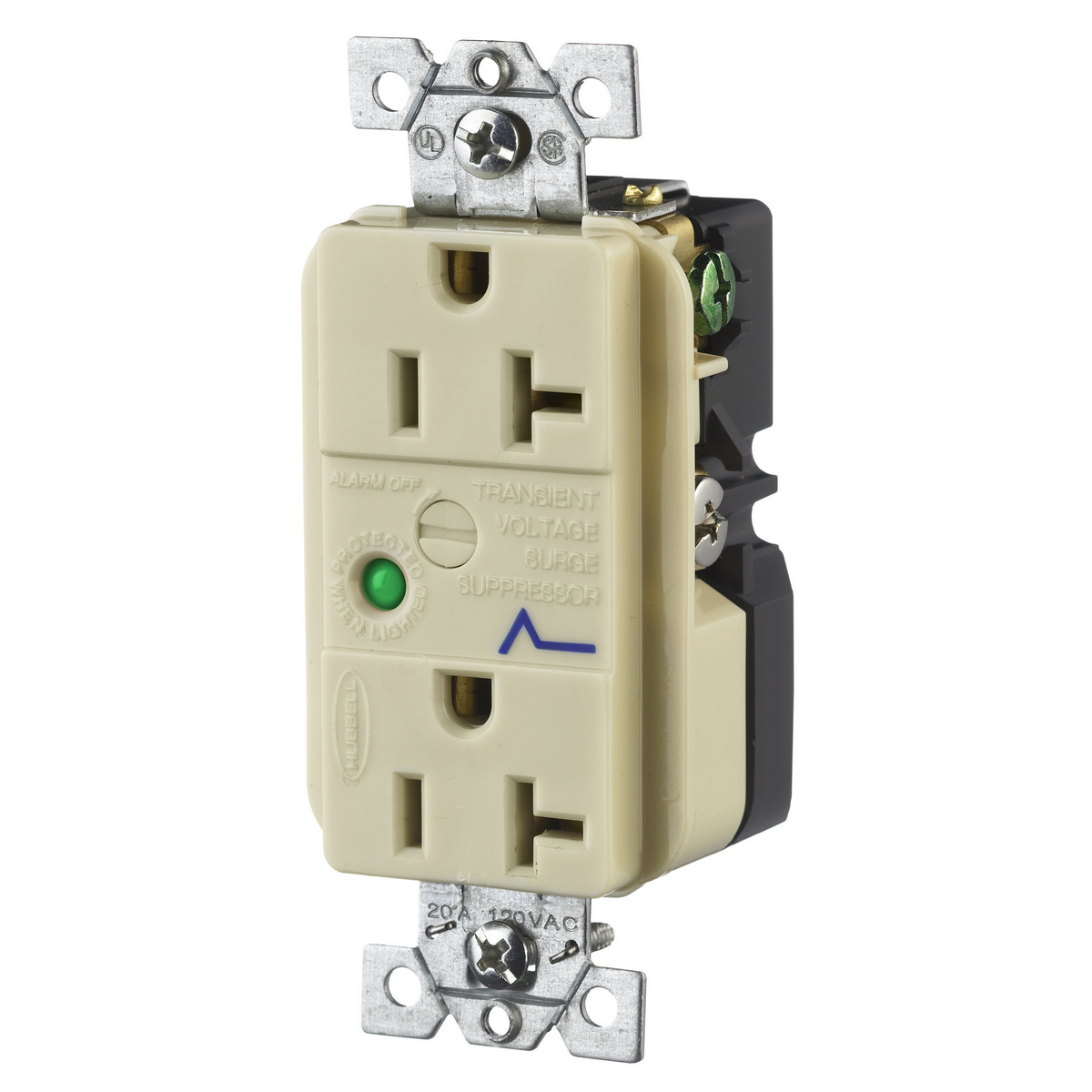 HUBBELL WIRING DEVICE-KELLEMS HBL5360ISA Duplex Receptacle, With Light, 20A, 125V, Ivory | AC8QBR 3D204