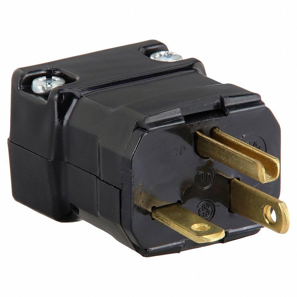 HUBBELL WIRING DEVICE-KELLEMS HBL5364VBK Straight Blade Male Plug, 2-P 3-W Grounding, 20A 125V, 5-20P, Black, 1 Pk | AC2MJD 2LBW3