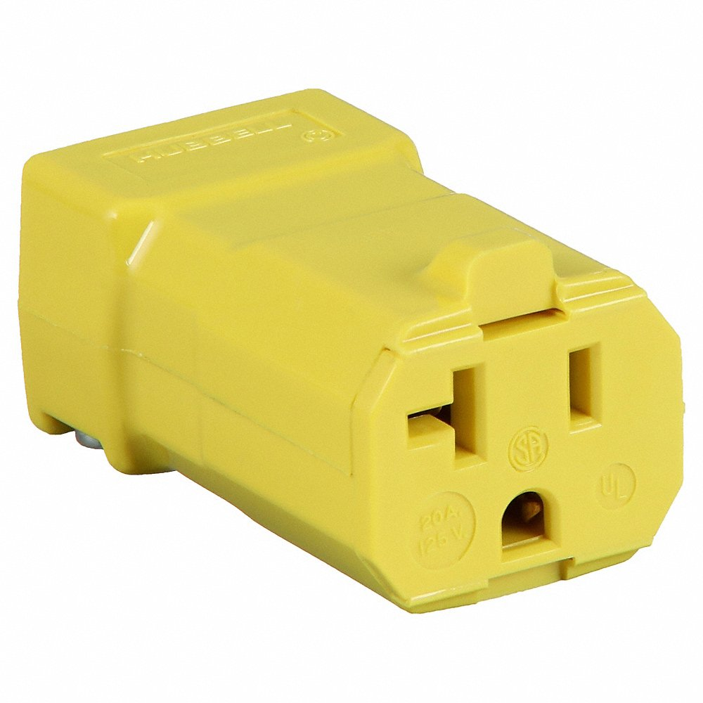Female Connector, Straight, 20A 125V, 5-20R, Yellow