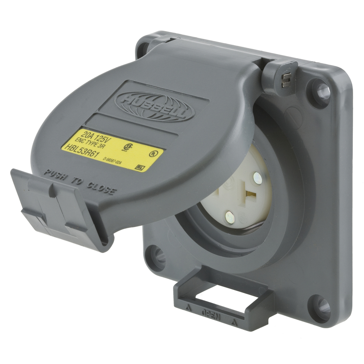 HUBBELL WIRING DEVICE-KELLEMS HBL53R61 Flush Receptacle, 50 A, 125 - 250 V, 3 Pole | CE6UHJ
