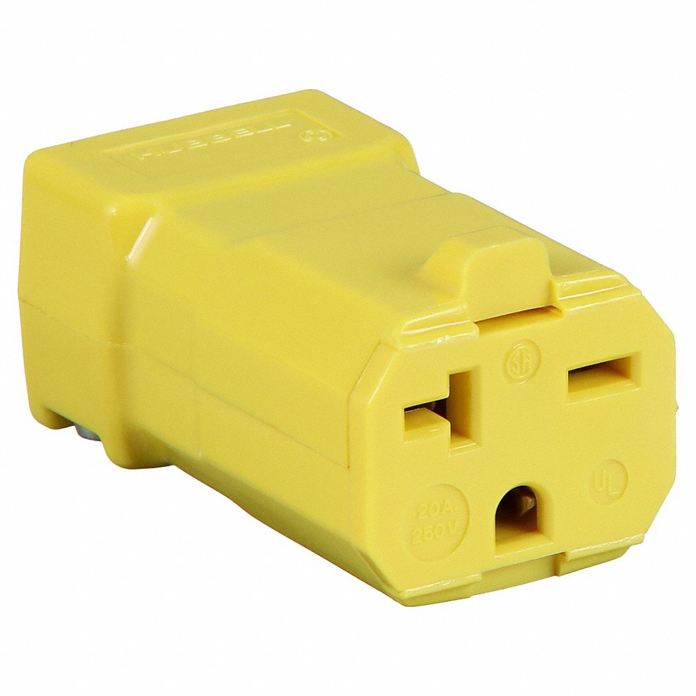 HUBBELL WIRING DEVICE-KELLEMS HBL5469VY Female Connector,Straight, 20A 250V, 6-20R, Yellow, 1 Pk | AC8QNJ 3D910