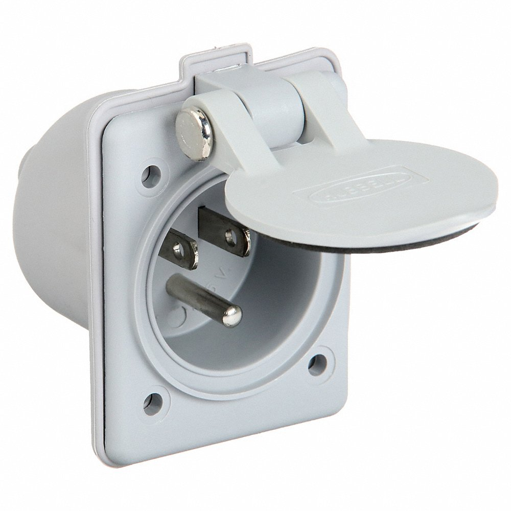 HUBBELL WIRING DEVICE-KELLEMS HBL61CM64 Flanged Inlet 15A 125V 5-15P 2P 3W 1PH | AC8QCV 3D235