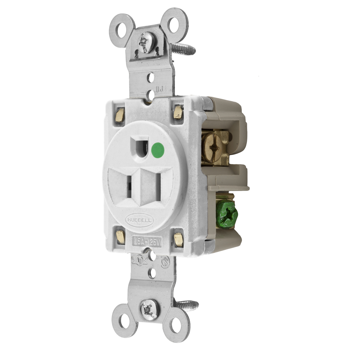 HUBBELL WIRING DEVICE-KELLEMS HBL8210W Receptacle, Single, 2-Pole, 3-Wire Grounding, 15A, 125V, White | AC2MJP 2LBX5
