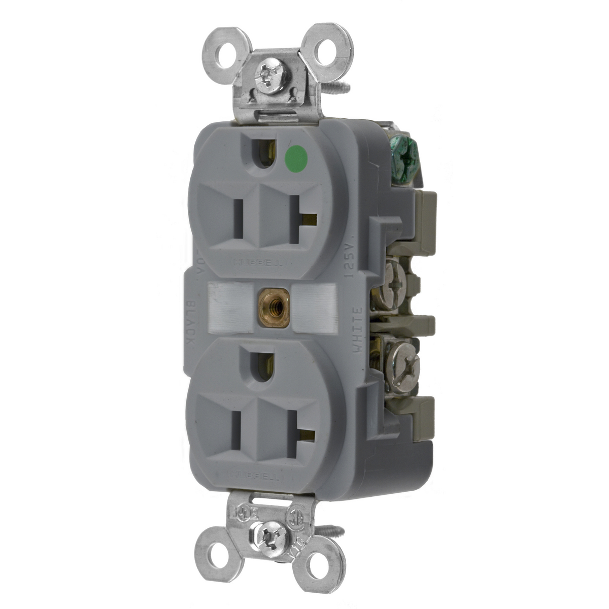 HUBBELL WIRING DEVICE-KELLEMS HBL8300GY Receptacle, Duplex, 2-Pole, 3-Wire Grounding, 20A, 125V, Gray | AE7LFC 5Z826