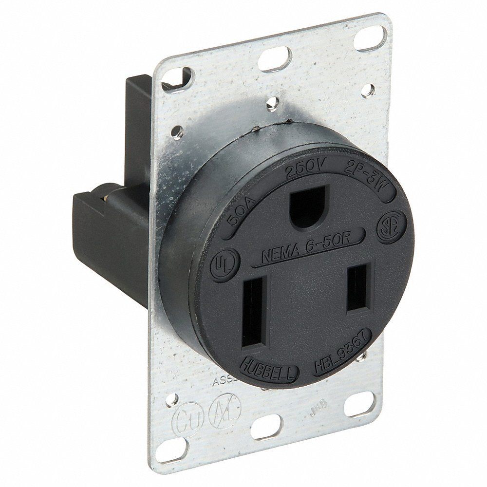 Straight Blade Receptacle, 2-P 3-W Grounding, 50A 250V, 6-50R, Black