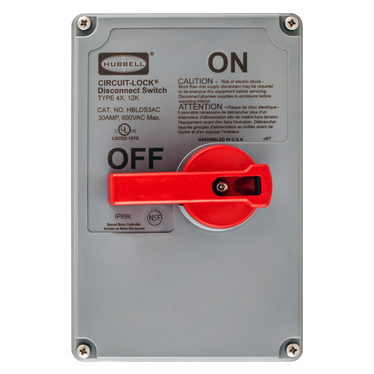 HUBBELL WIRING DEVICE-KELLEMS HBLDS3RC Enclosed Disconnect Switch, 30 A | AB9NFF 2EAW1