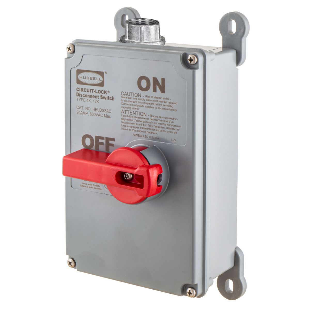 HUBBELL WIRING DEVICE-KELLEMS HBLDS10VFD Enclosed Disconnect Switch, 3 Pole, 600 VAC, 100 A | BD3TXJ