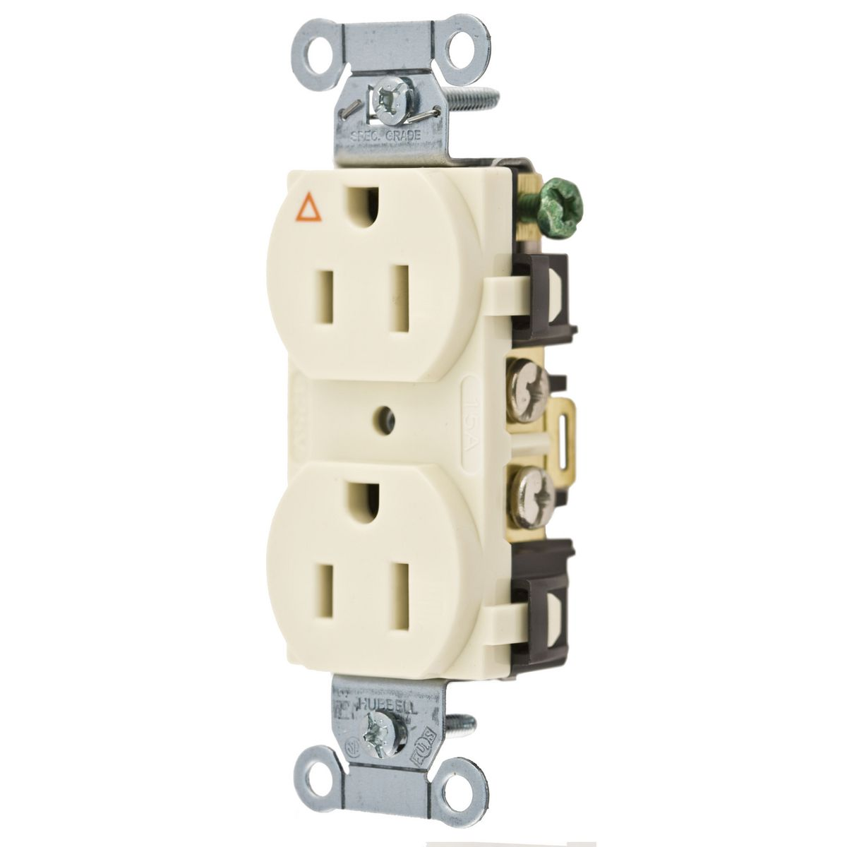 HUBBELL WIRING DEVICE-KELLEMS IG5252LA Straight Receptacle, Duplex, Isolated Ground, 15A 125V, Light Almond | CE6QWF