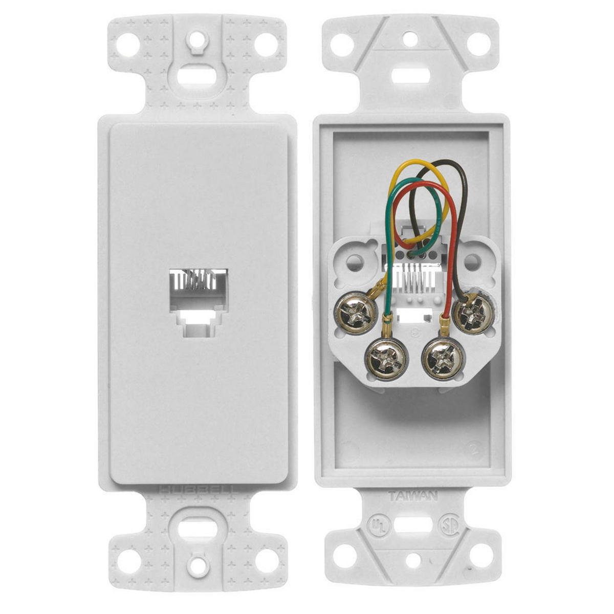 HUBBELL WIRING DEVICE-KELLEMS NS770W Plate, 1-Gang Frame, With Jack, 6- Position 4-Conductor, Screw Terminal, White | CE6PLX
