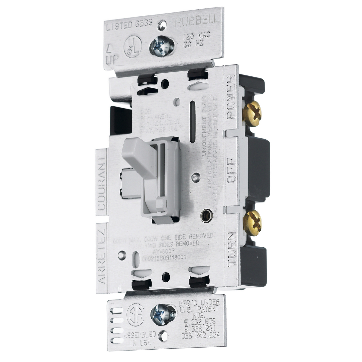 HUBBELL WIRING DEVICE-KELLEMS RAYFSQFW Toggle Switch, Single Pole, 15A, 120VAC, White | AZ4BHF