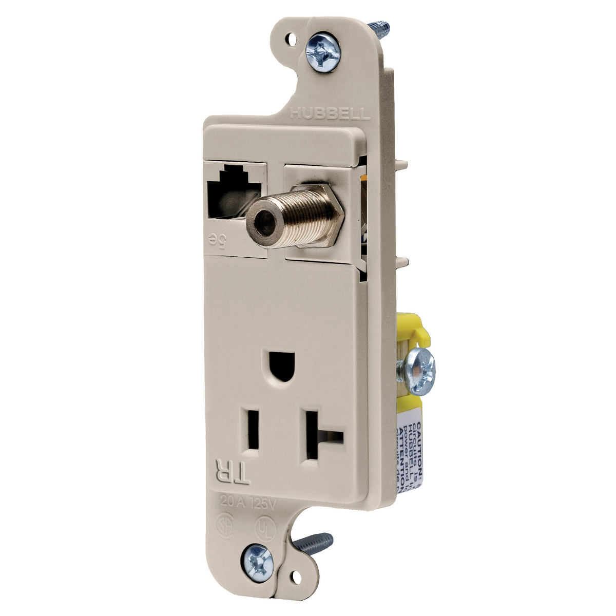 HUBBELL WIRING DEVICE-KELLEMS RJ620LATR Receptacle, J-Load Media Outlet, 20A, 125V, Tamper Resistant, Cat 6 Jack | BC7PTM