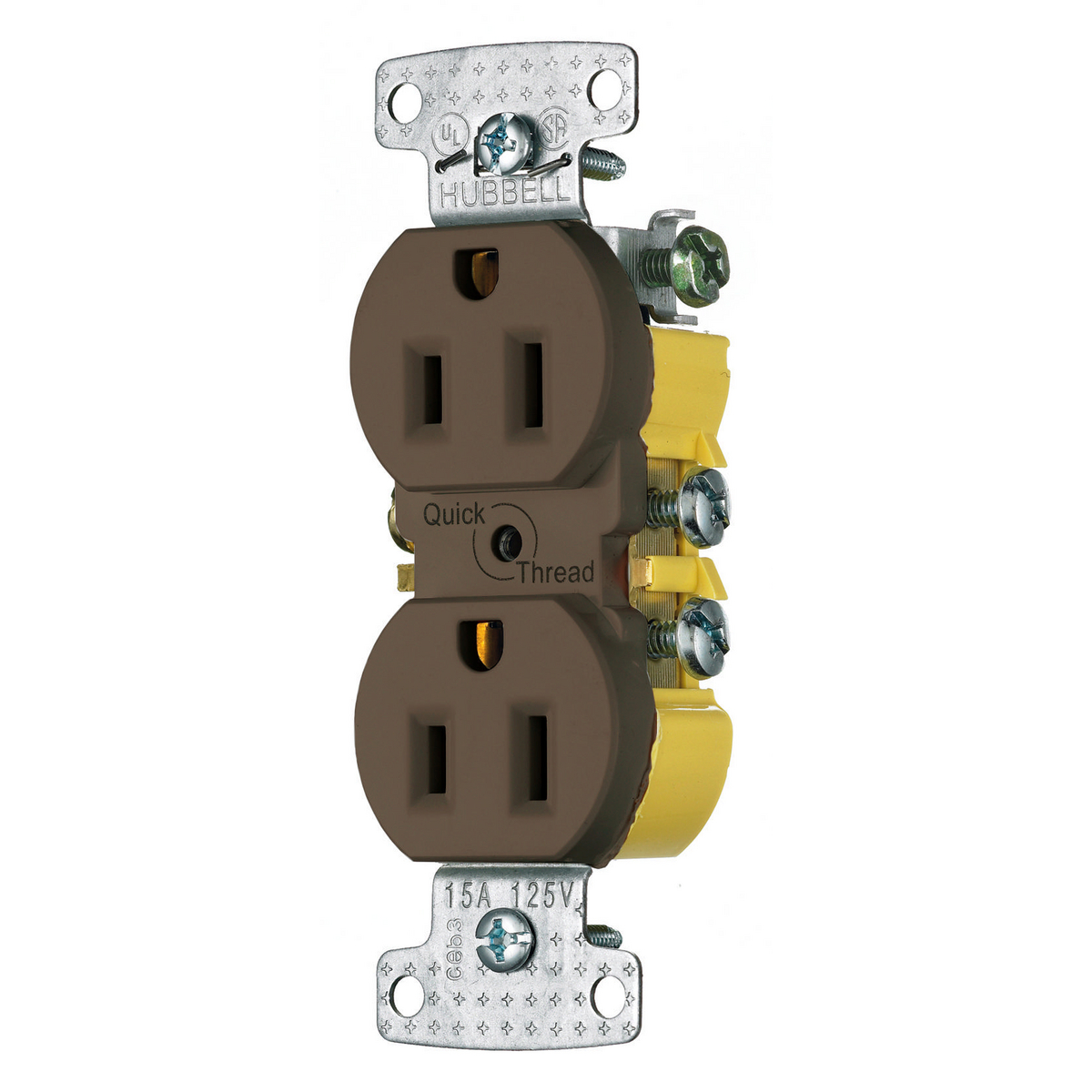 HUBBELL WIRING DEVICE-KELLEMS RR15Q Duplex Receptacle, 15A, 125V, Brown | CE6RRP