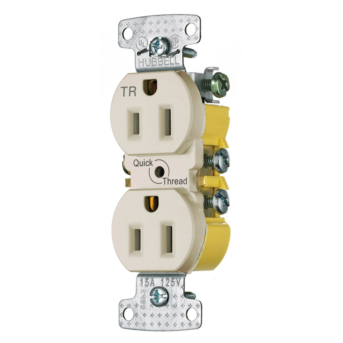 HUBBELL WIRING DEVICE-KELLEMS RR15QLATR Receptacle, Tamper Resistant, Duplex, Quick Thread, 15A, 125V, 2-Pole | BD2NMX
