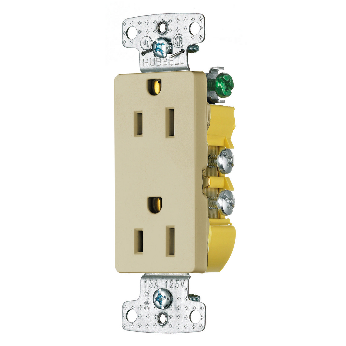 HUBBELL WIRING DEVICE-KELLEMS RRD15SI Decorator Duplex Receptacle, Self Grounding, 15A 125V, 2-Pole, Brown | BC8WPH