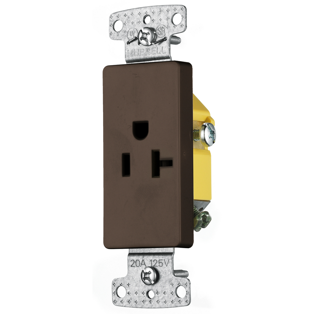 Single Decorator Receptacle, Self Grounding, 20A, 125V, 2-Pole, Brown