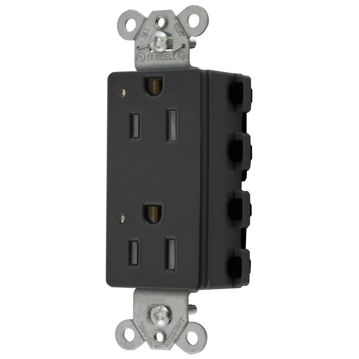 HUBBELL WIRING DEVICE-KELLEMS SNAP2152BKLTRA Style Line Receptacle, 15A 125V, Led, 2-P 3-W Grounding, 5-15R, Nylon, Black | BD4MJK