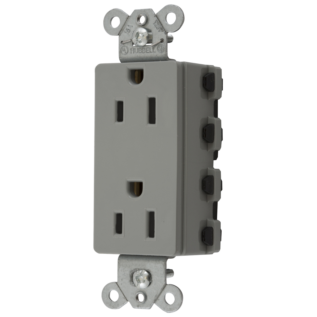 HUBBELL WIRING DEVICE-KELLEMS SNAP2152GYA Style Line Receptacle, 15A 125V, 2-P 3-W Grounding, Nylon, Gray | CE6QBV