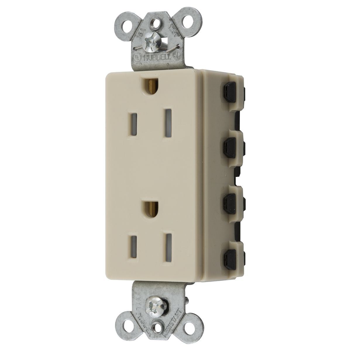 HUBBELL WIRING DEVICE-KELLEMS SNAP2152ITRA Style Line Receptacle, 15A 125V, 2-P 3-W Grounding, 5-15R, Nylon, Ivory | BD4JKC