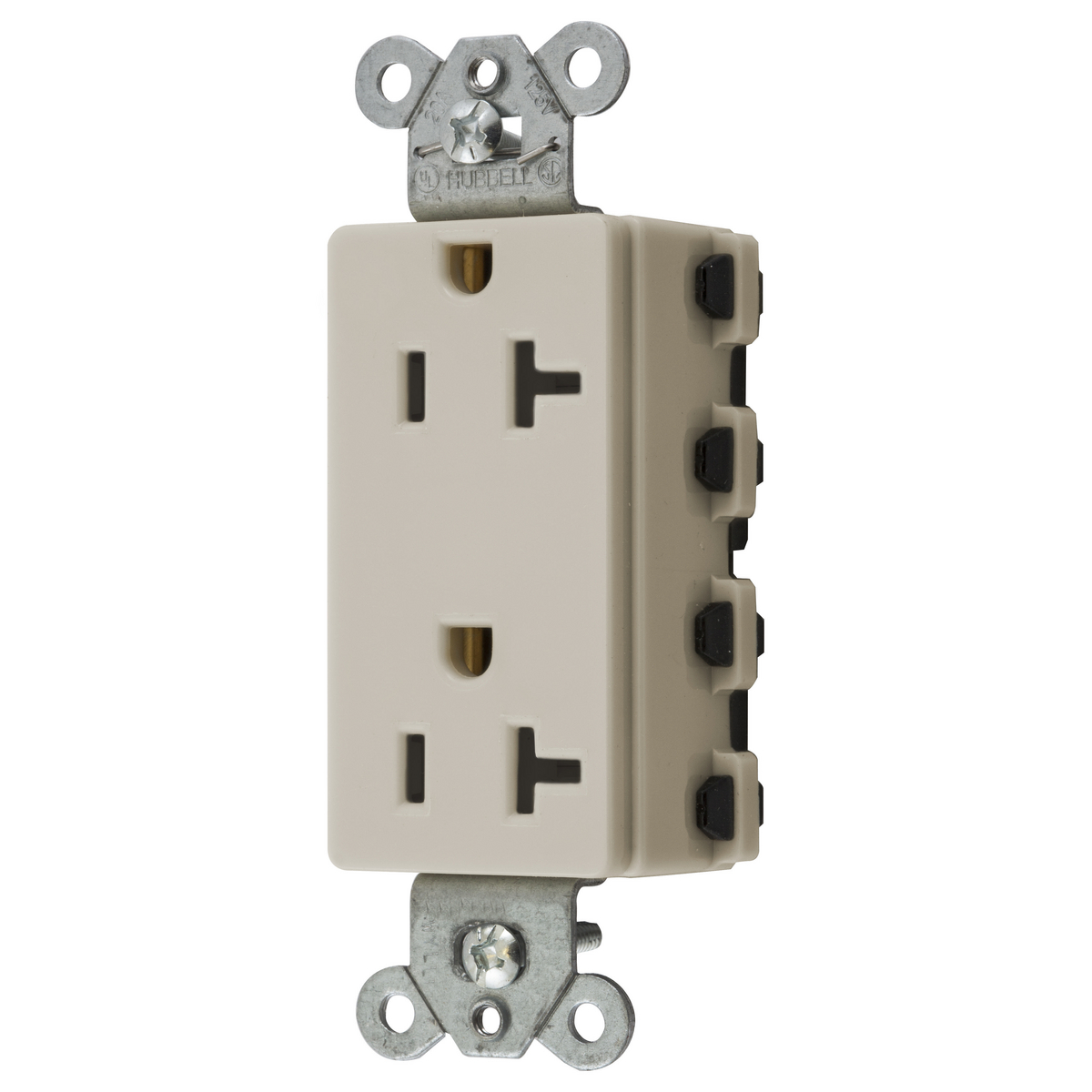 HUBBELL WIRING DEVICE-KELLEMS SNAP2162LANA Style Line Receptacle, 20A 125V, 2-P 3-W Grounding, 5-20R, Nylon, Light Almond | BD3URA