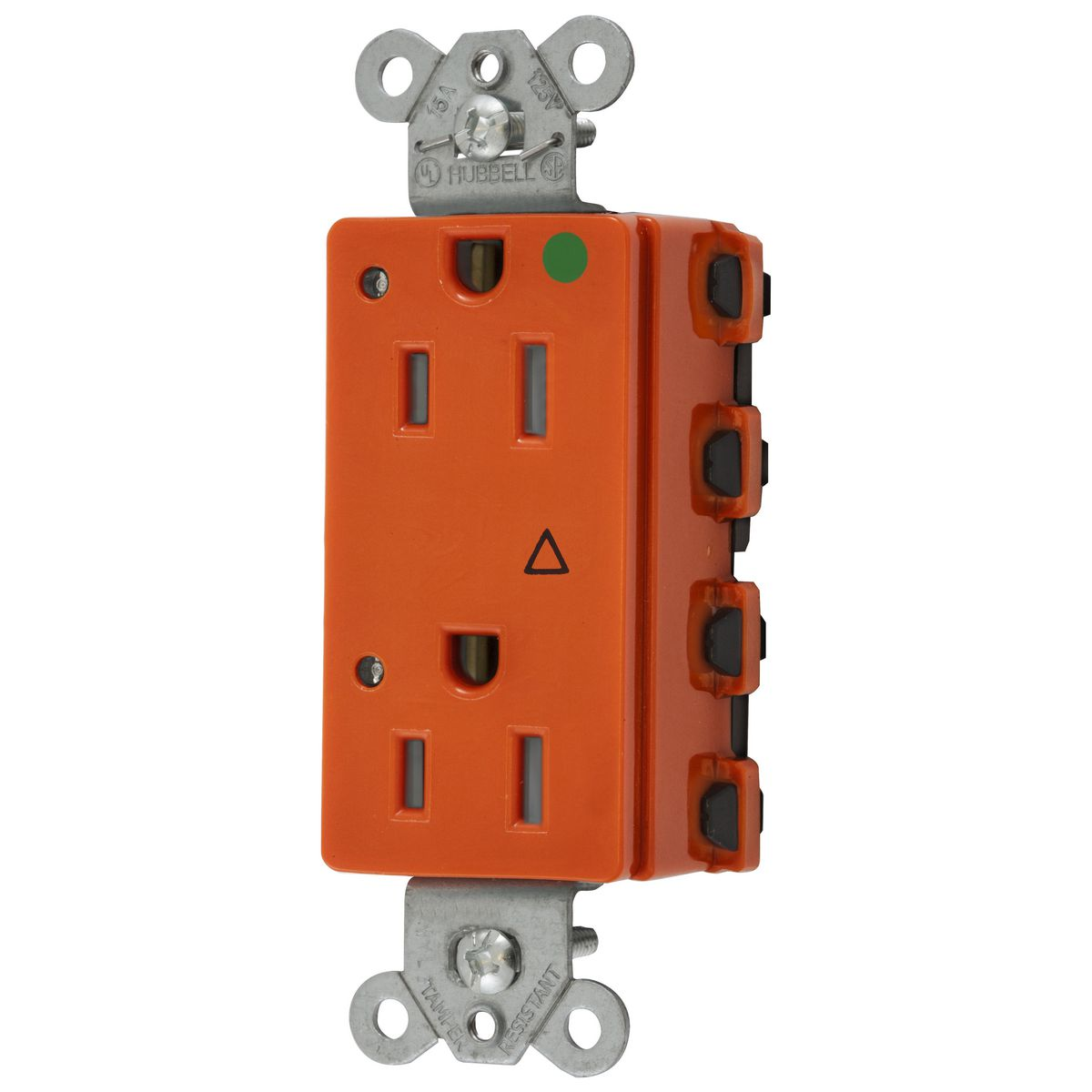 HUBBELL WIRING DEVICE-KELLEMS SNAP2172IGLTRA Style Line Receptacle, 15A 125V, 2-P 3-W Grounding, 5-15R, Nylon, Orange | BD3WJN