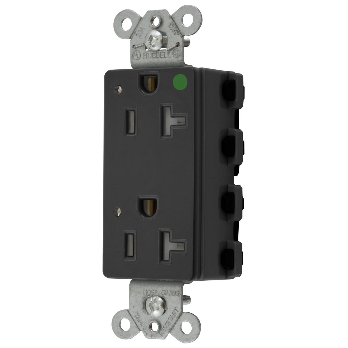 HUBBELL WIRING DEVICE-KELLEMS SNAP2182BKLTRA Style Line Receptacle, 20A 125V, 2-P 3-W Grounding, 5-20R, Nylon, Black | BD4HFP