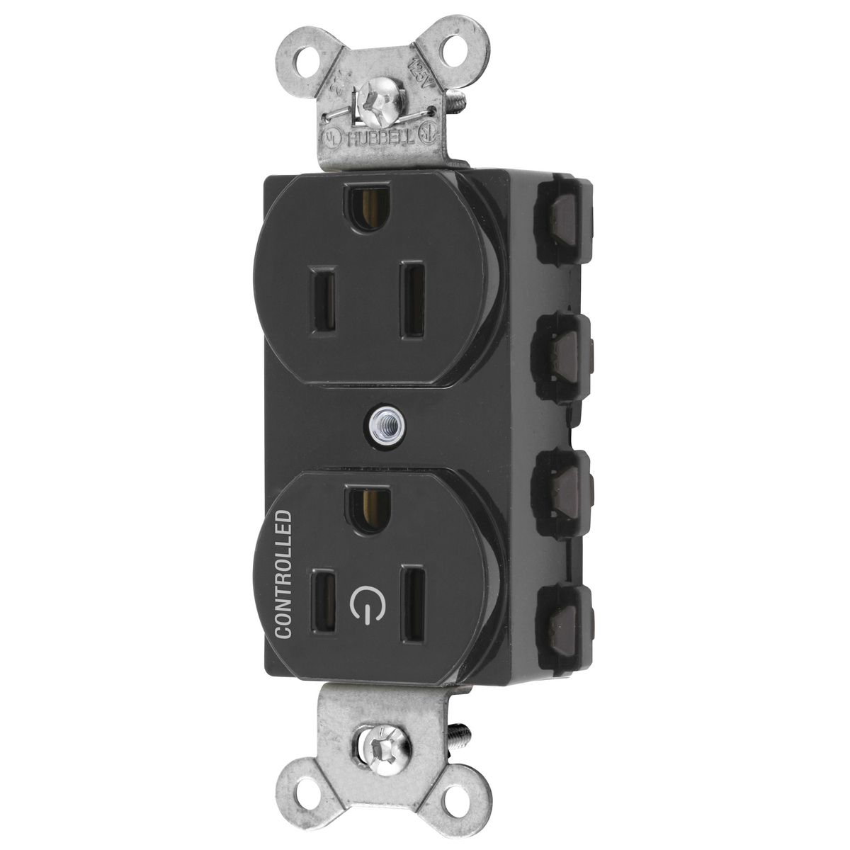 HUBBELL WIRING DEVICE-KELLEMS SNAP5262C1BK Straight Receptacle, 15A 125V, 2P - 3W Grounding, Nylon, Black | BD4JKW