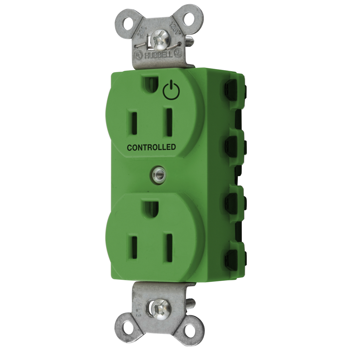 HUBBELL WIRING DEVICE-KELLEMS SNAP5262C1GN Straight Receptacle, 15A 125V, 2P - 3W Grounding, Nylon, Green | CE6QFL