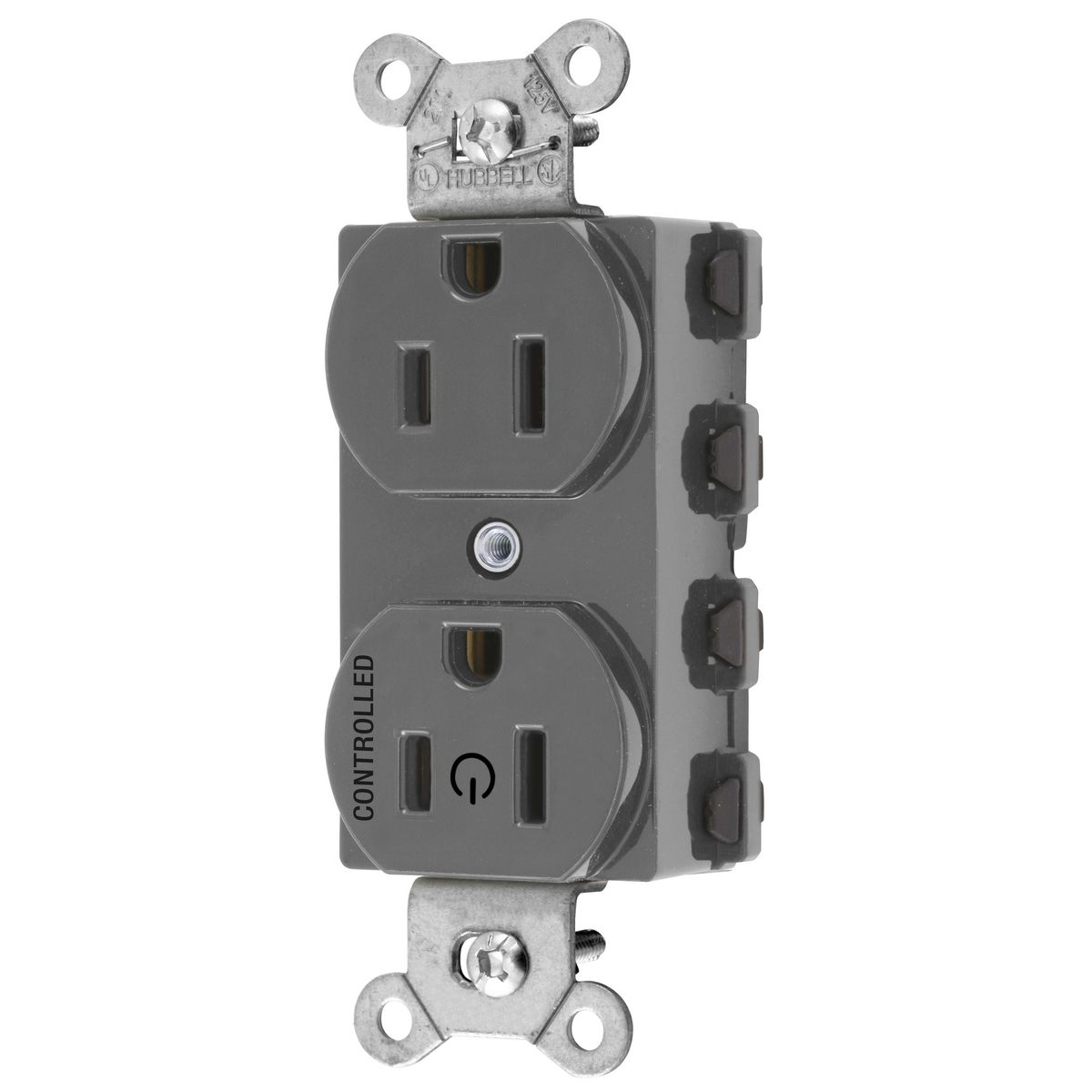 HUBBELL WIRING DEVICE-KELLEMS SNAP5262C1GY Straight Receptacle, 15A 125V, 2P - 3W Grounding, Nylon, Gray | BD3VLD