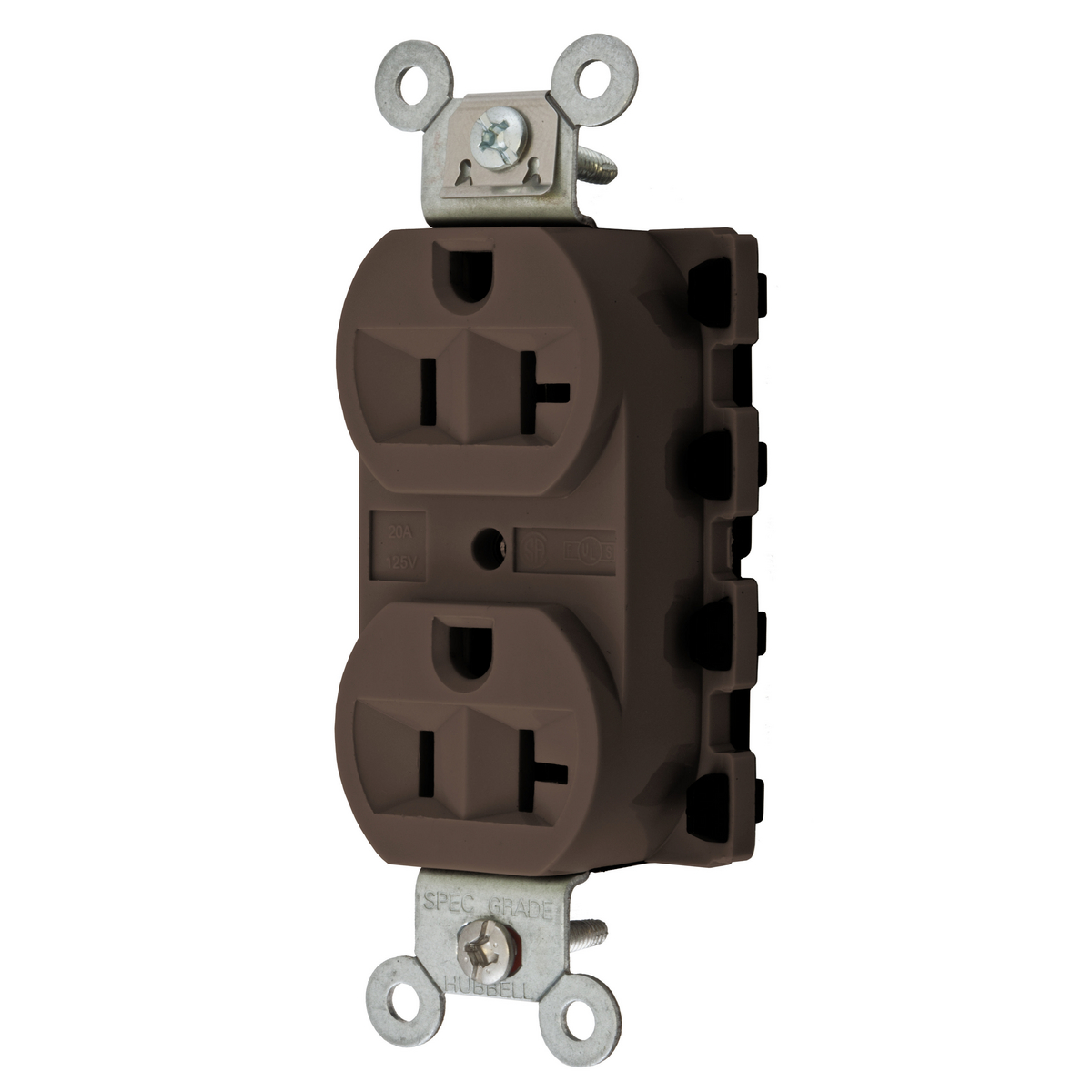 HUBBELL WIRING DEVICE-KELLEMS SNAP5362A Straight Receptacle, 20A 125V, 2P - 3W Grounding, 5-20R, Nylon, Brown | AC4XDJ 31A392