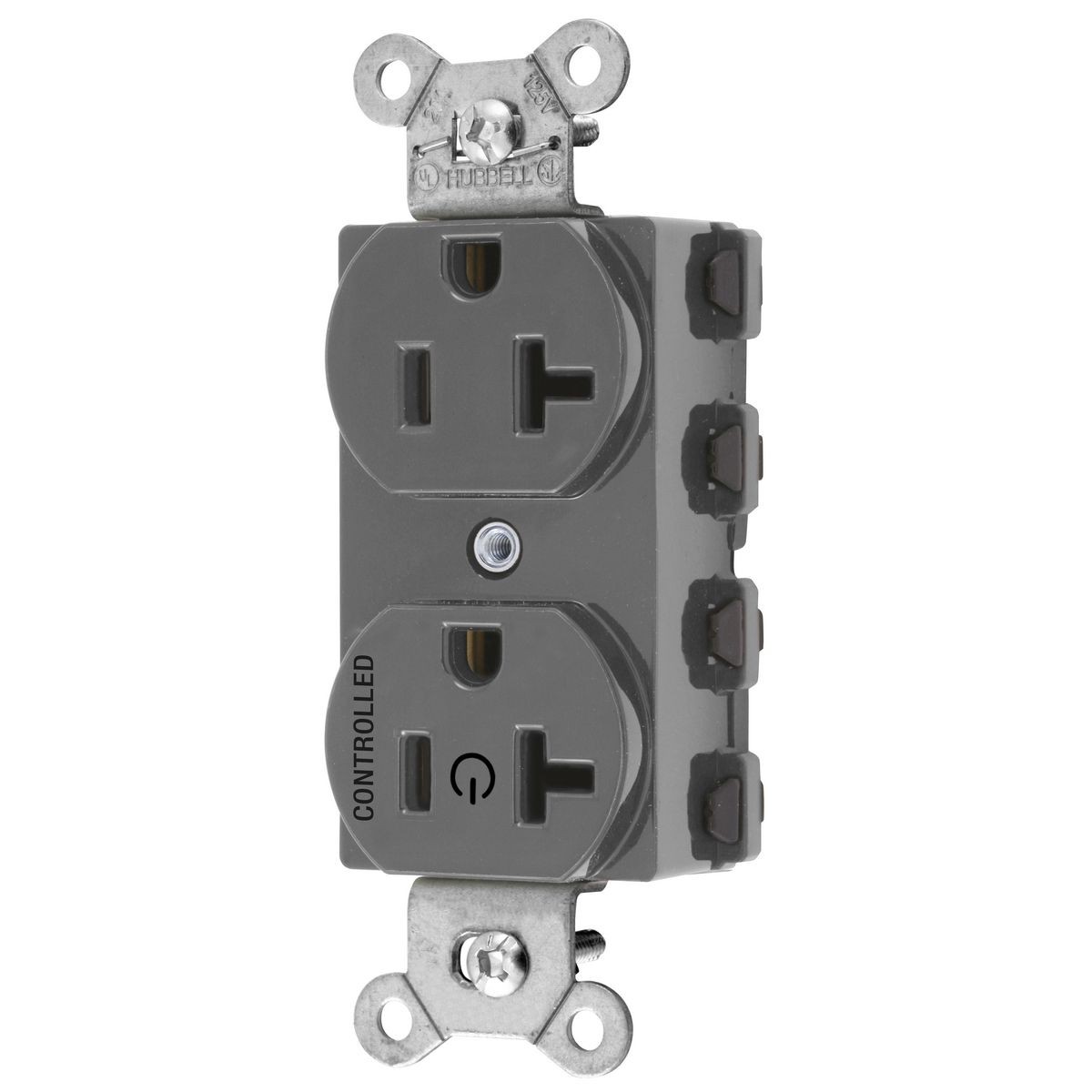 HUBBELL WIRING DEVICE-KELLEMS SNAP5362C1GY Straight Receptacle, 20A 125V, 2P - 3W Grounding, 5-20R, Nylon, Gray | BD4CHM