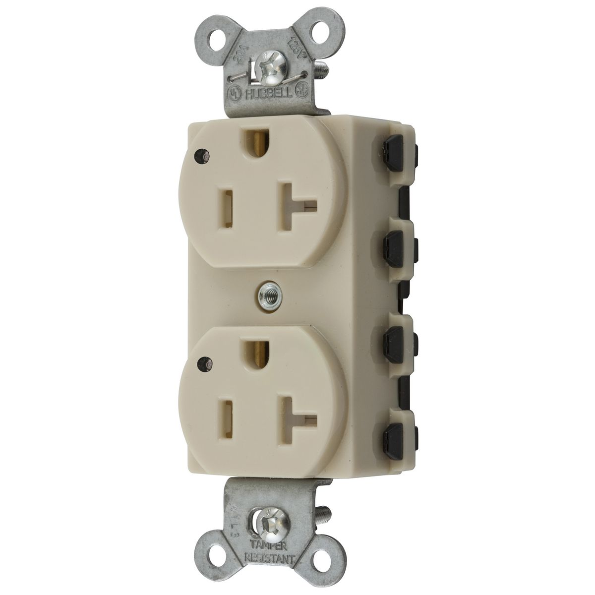 HUBBELL WIRING DEVICE-KELLEMS SNAP5362ILTRA Straight Receptacle, Led Indicator, 20A 125V, 5-20R, Nylon, Ivory | BD4JNB
